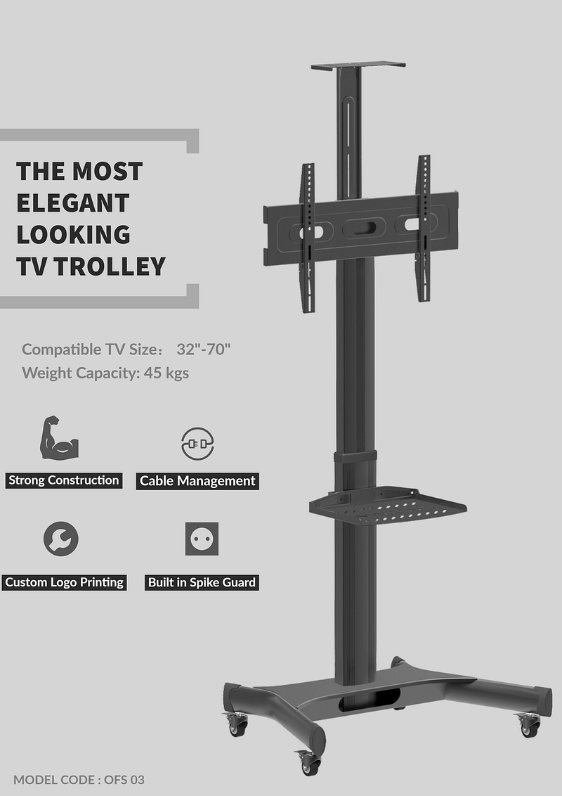 Tono OFS 03 | Flat panel TV Stand - Comes With Metal Shelf (32"-70")